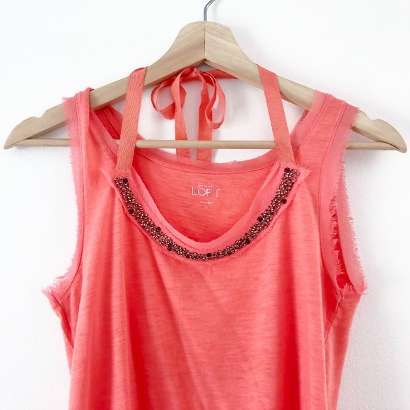 LOFT Bright Orange Beaded Tank Top
